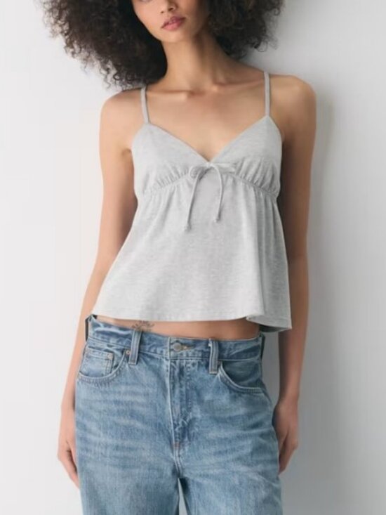 Sunday Best Tops - Sunday Best Light Gray Cotton Spaghetti Strap Camisole